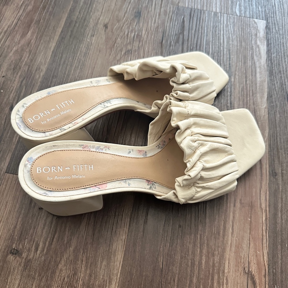 Cream Ruched Slip-On Mules - Picture 3 of 4